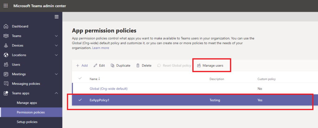 Manage Microsoft Teams app permission policy